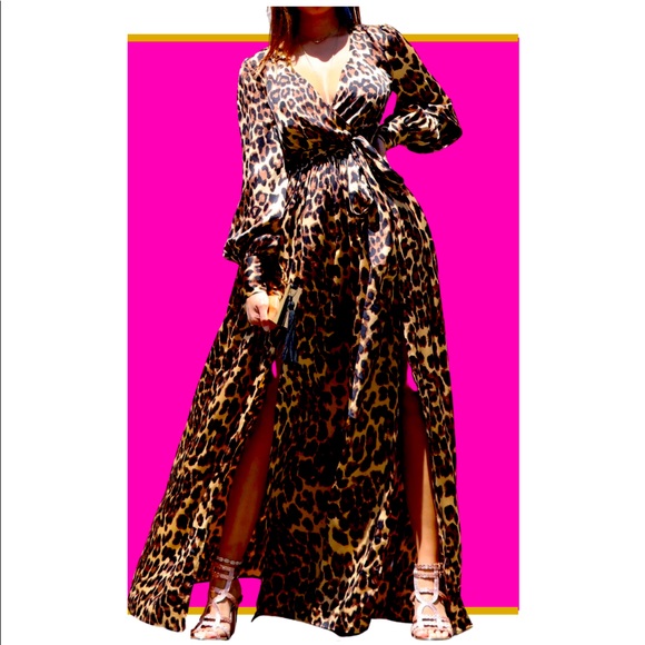 Leslie Leopard Print Satin Dress - Picture 1 of 4